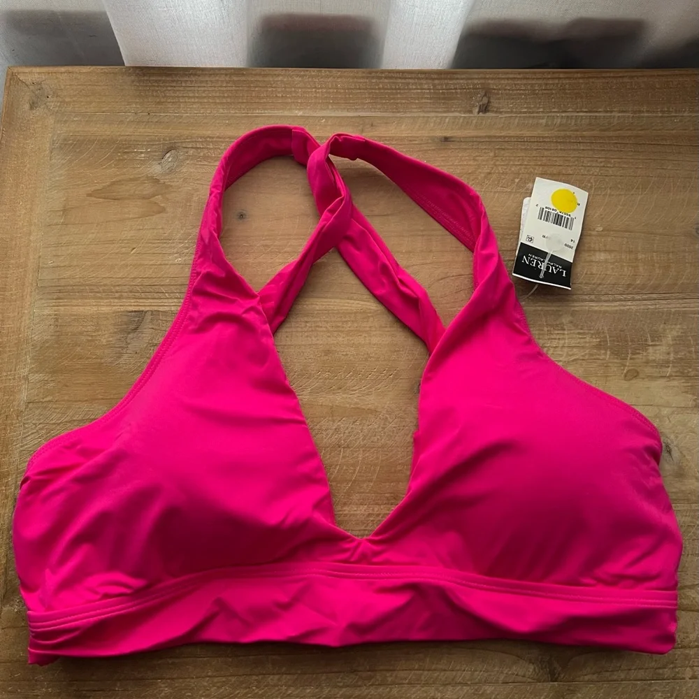 Lauren Ralph Lauren Women's Beach Club Solid Twist Cross Back Bikini Top New - Picture 3 of 6